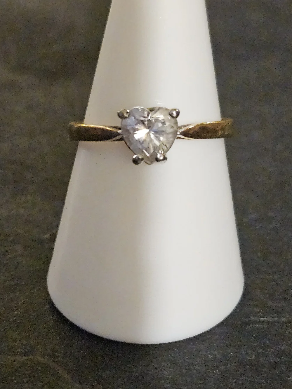 Heart-Cut Solitaire Ring in Gold with Clear Stone. Size 10 Womens.